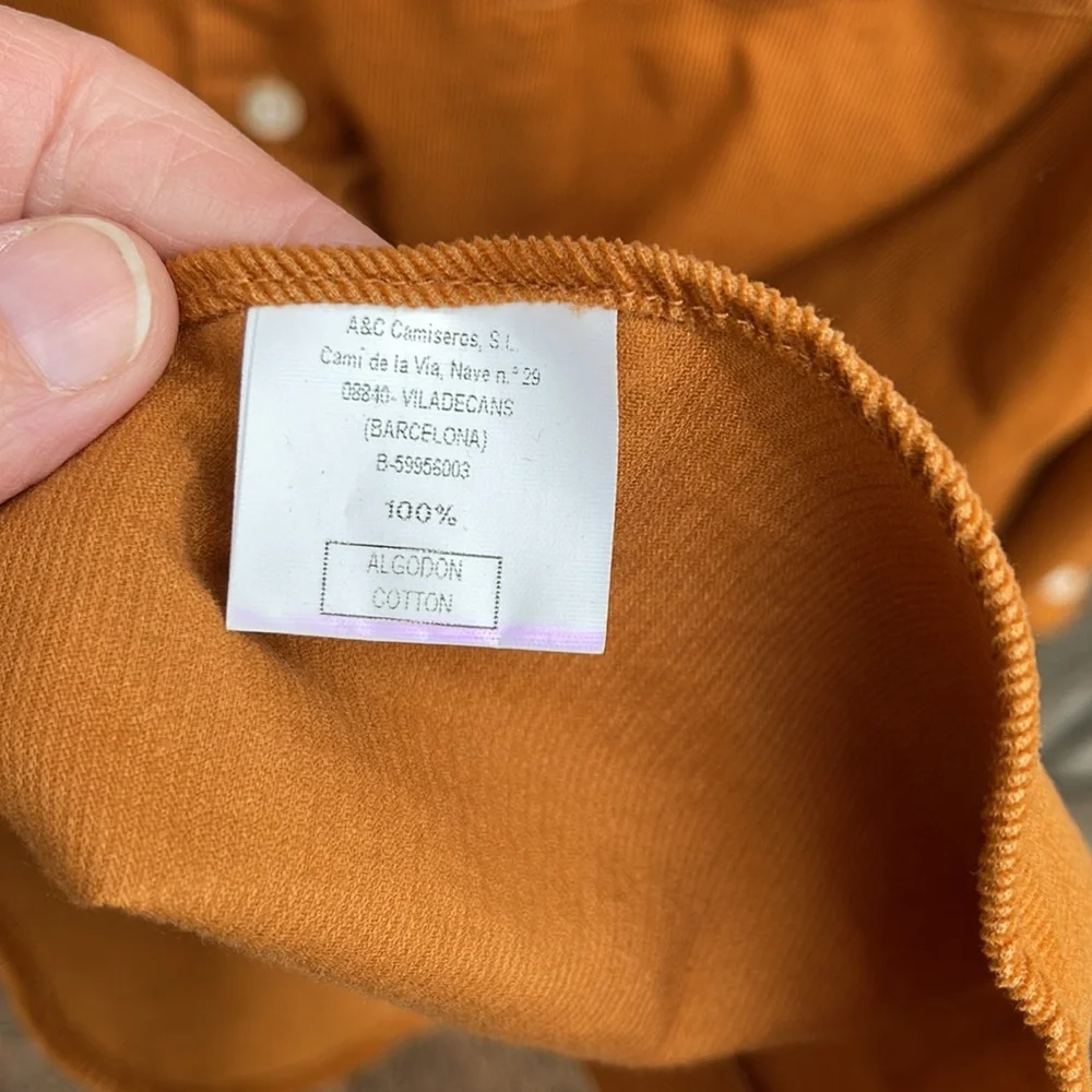 Bullock & Jones Corduroy Shirt Medium Mustard Spice Tan Office Button Front LS - Picture 5 of 6